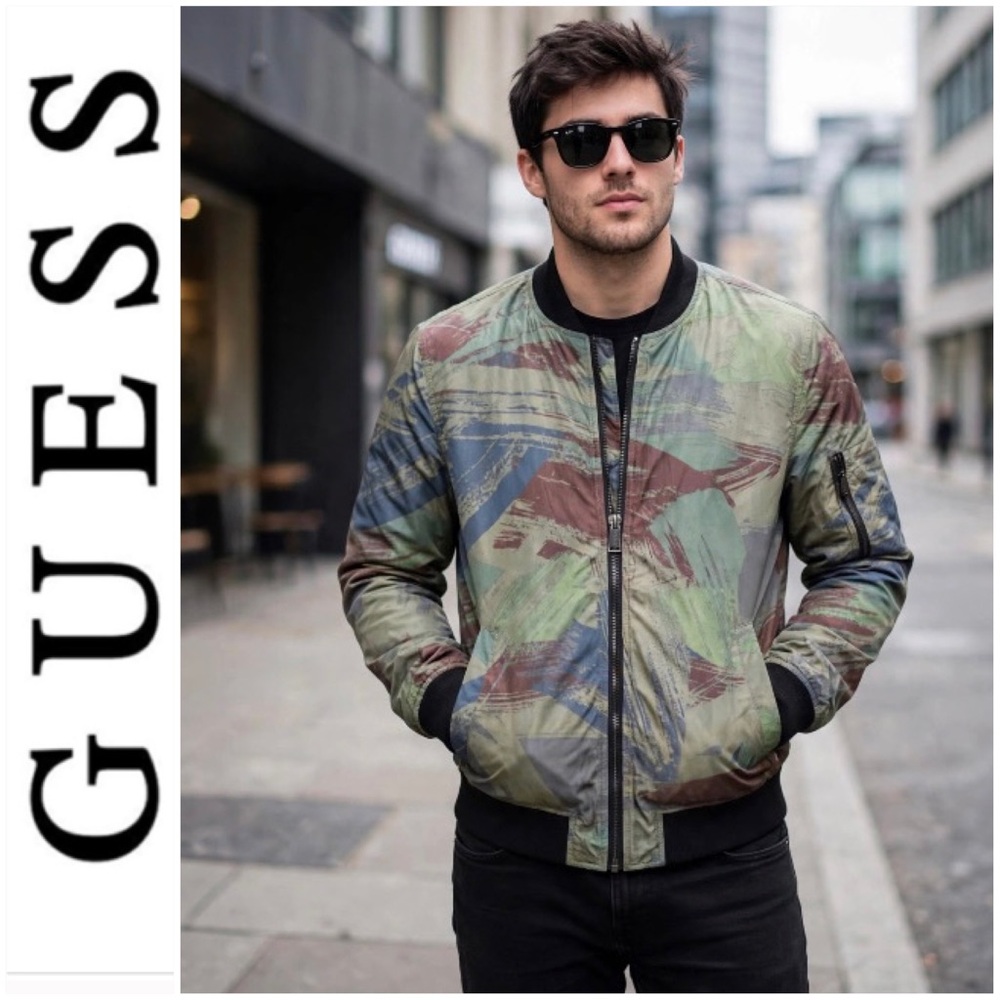 GUESS Men's Multicolor Camouflage Bomber Jacket